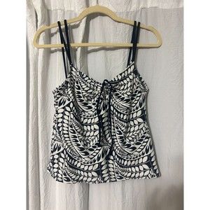 Anne Cole Tankini Swim Top Navy Black White Print Size 8 Medium Keyhole Padded
